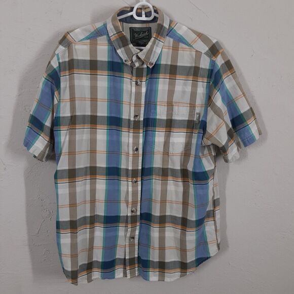Woolrich Adult Mens L Multicolor Plaid Short Sleeve Button Up Shirt Outdoor Camp - Picture 1 of 7